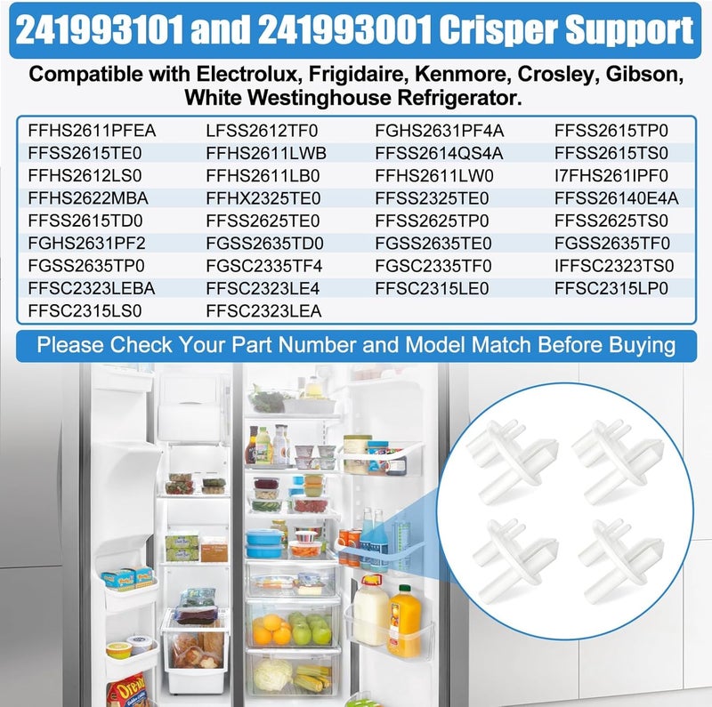 Alvar [4 PACK] UPGRADED 241993101 Crisper Cover Support (Front) & 241993001 Crisper Support (Rear) Compatible with Frigidaire Crisper Support Replacement FGHS2631PF4A FFSS2615TS0 LFSS2612TF0 FFHS2611PFEA - Image 4